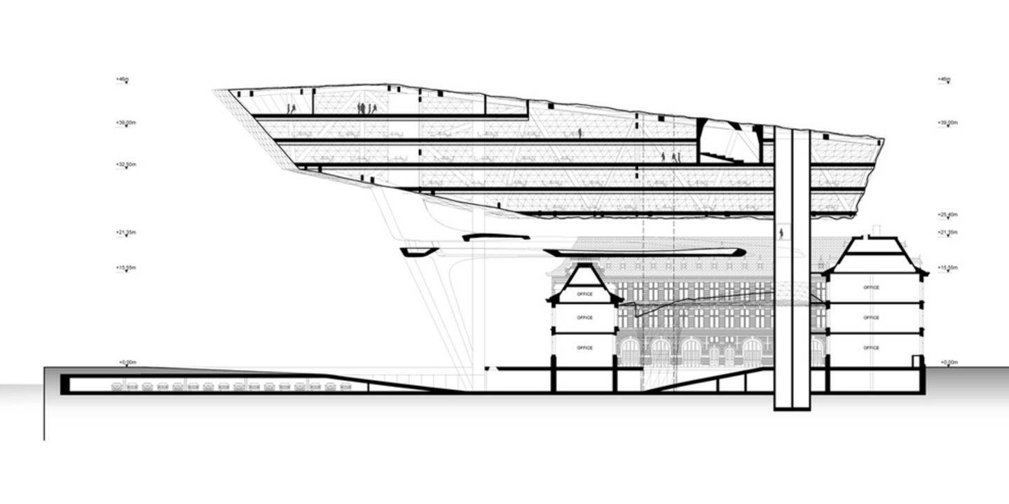 Port House di Anversa Zaha Hadid Architects  sezione
