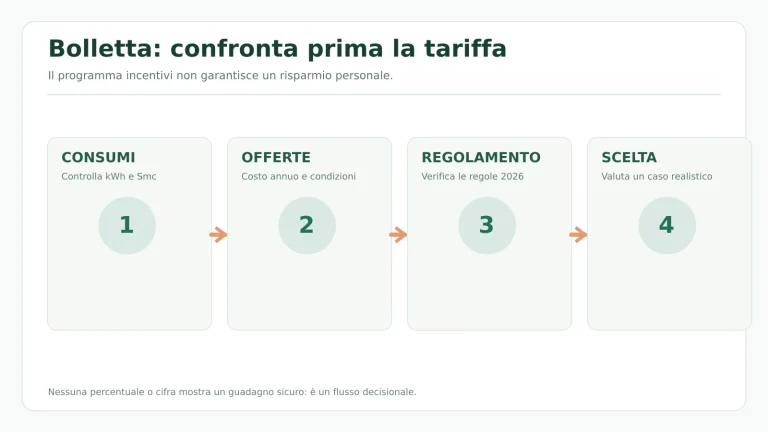 Sequenza per confrontare bollette e offerte: consumi, tariffe, regolamento e scelta