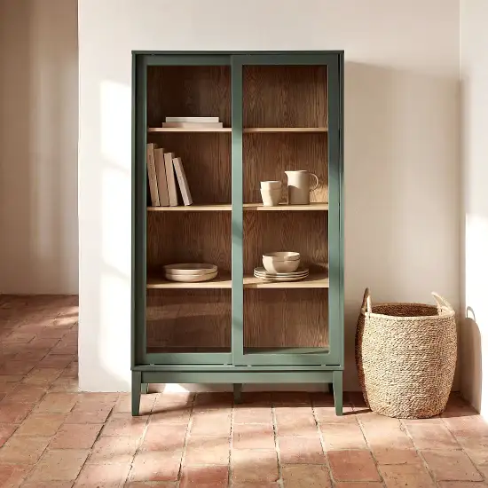 Vetrina Illa Maisons du Monde verde salvia con 2 ante a battente in vetro e 6 ripiani in legno, 90 cm