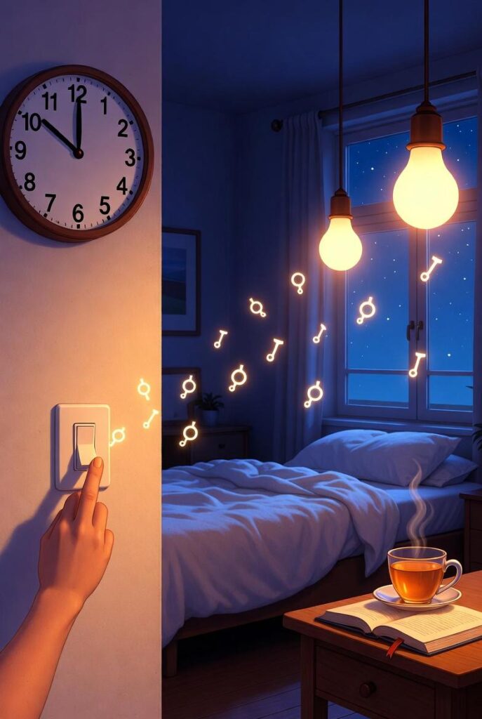 Mano che spegne interruttore alle 22:00 con melatonina attiva, come fare per svegliarsi presto la mattina