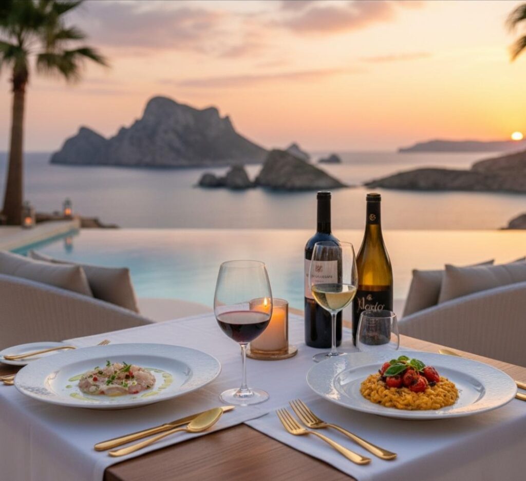 Hotel adults only cena gourmet con vino e piatti raffinati vista piscina infinity tramonto