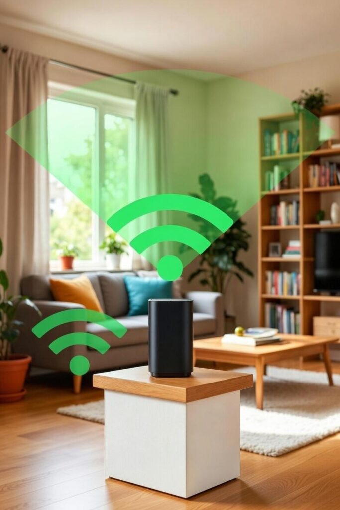 Router Wi-Fi posizionato centralmente in soggiorno per velocizzare wifi lento e coprire tutta la casa