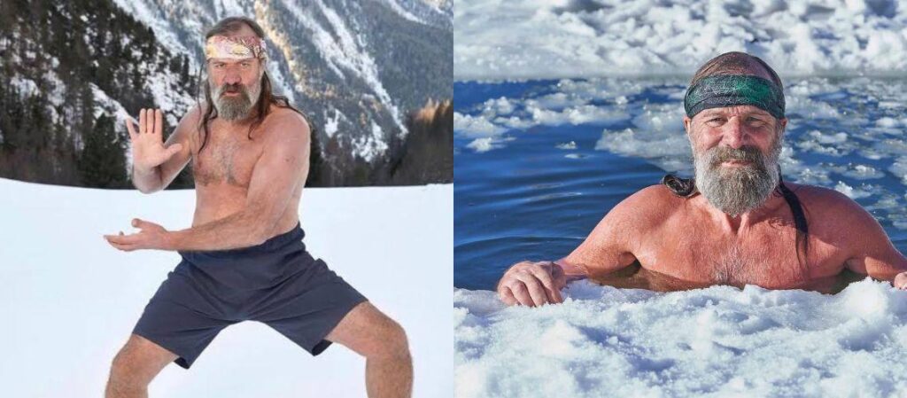 Metodo Wim Hof recensioni con Wim Hof tra montagne nevose e acqua ghiacciata