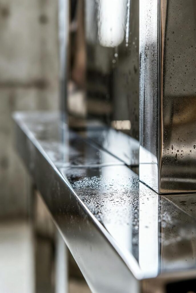 Tavolo in legno antico patinato contro sedie metallo lucido e cemento grezzo: punta sui materiali per abbinare arredamento antico e moderno.