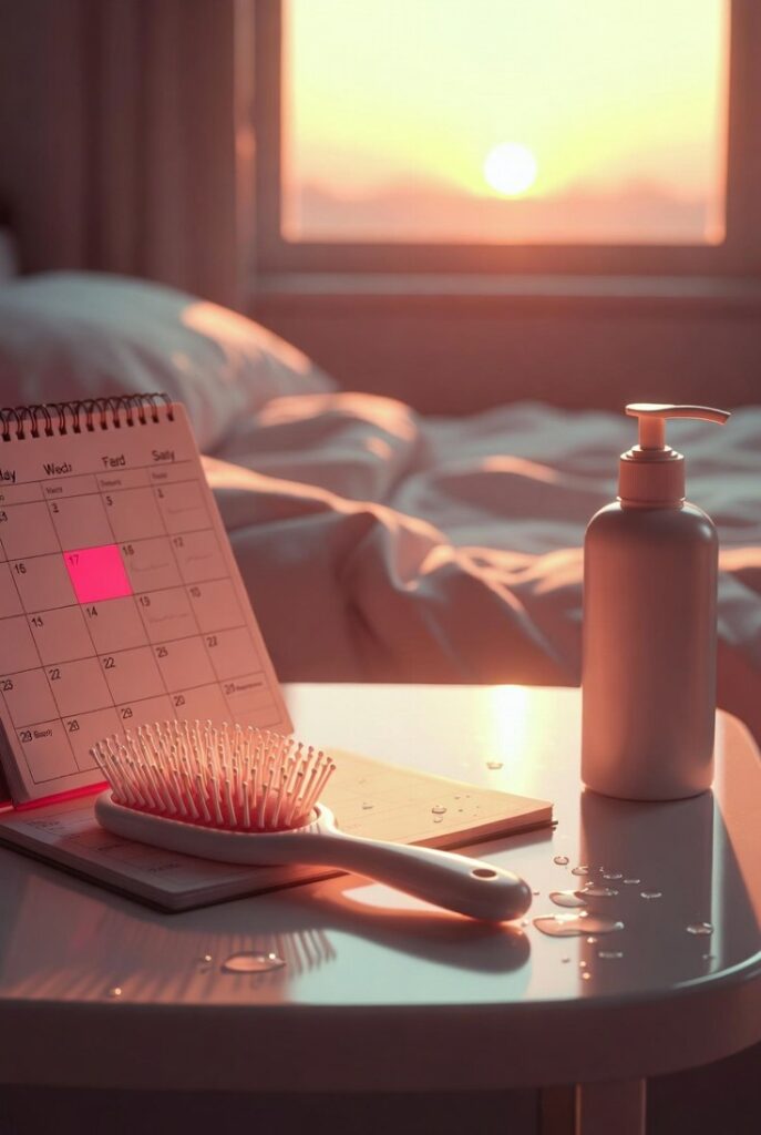 Routine pulizia spazzole capelli con calendario segnato domenica sera