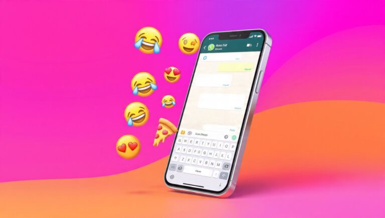 Smartphone con chat WhatsApp aperta e emoji 3D fluttuanti, la magia di Emoji Kitchen Esplora 2026