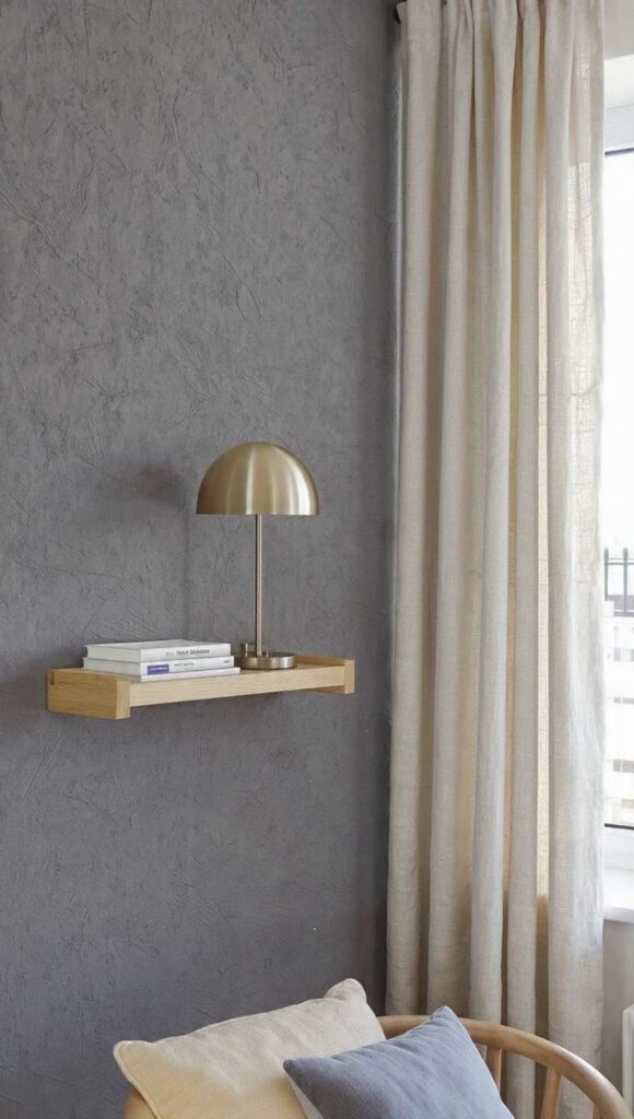 grigio perla abbinato legno lino metallo spazzolato texture parete arredamento