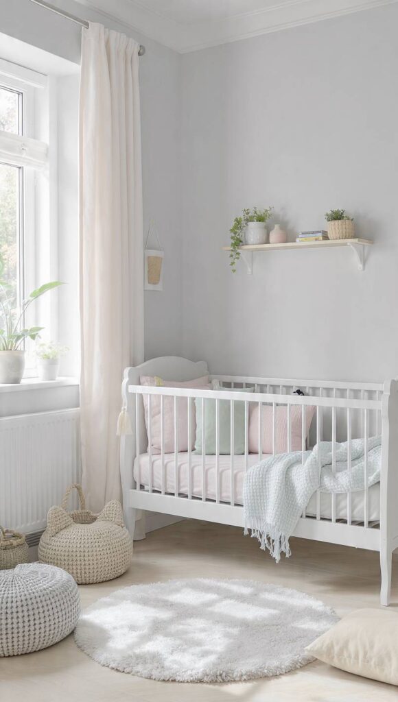 grigio perla colori pastello rosa cipria verde menta celeste cameretta scandinava