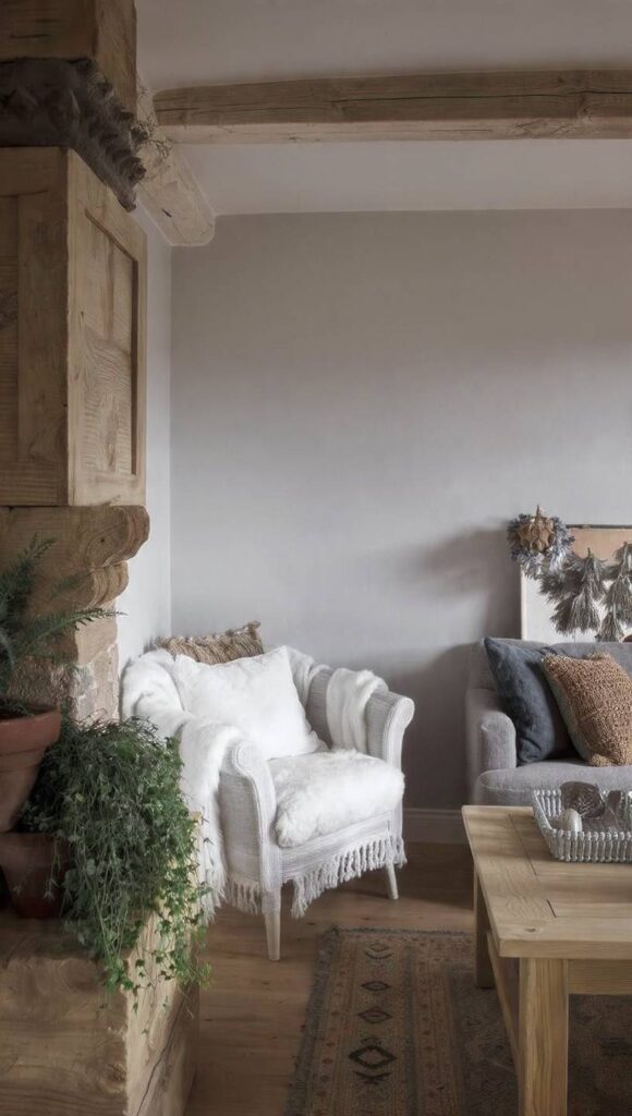 grigio perla abbinato legno naturale rovere noce canaletto shabby chic parete