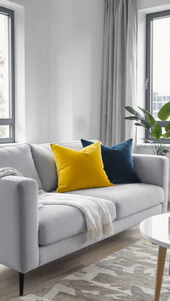 colori che contrastano grigio giallo limone verde petrolio blu profondo interior