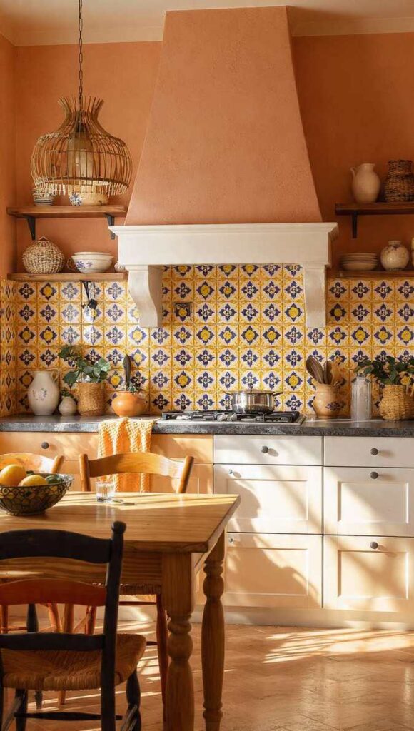 arredamento stile napoletano colori cucina mediterranea 2026 piastrelle Vietri limoni top pietra lavica terracotta