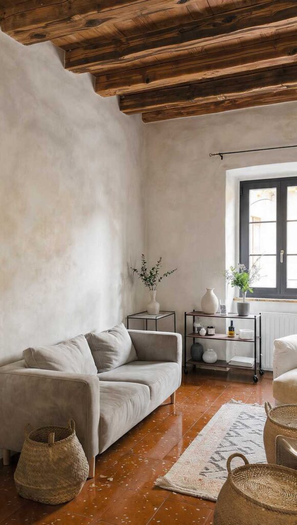 arredamento stile napoletano colori soggiorno materiali intonaco calce travi cotto