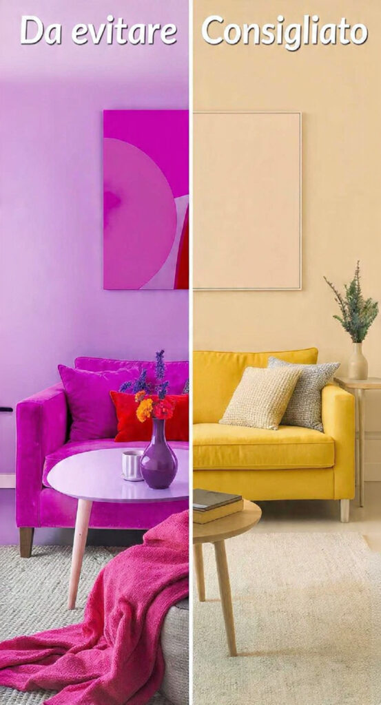 confronto colori da evitare e consigliati soggiorno pervinca senape