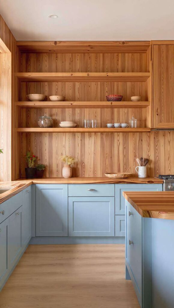 top legno massello cucina celeste legno continuità