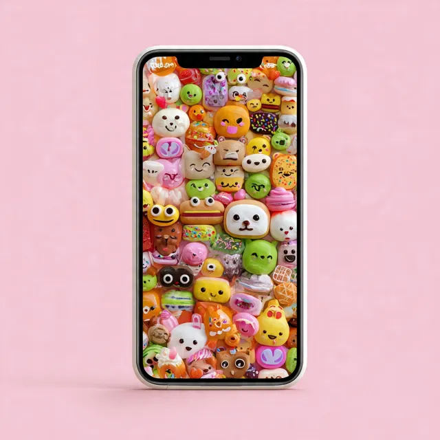 Emoji Kitchen Esplora 2026 - Schermo pieno di sticker kawaii per WhatsApp iPhone con schermo completamente ricoperto di sticker 3D kawaii creati con Emoji Kitchen Esplora