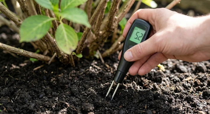 Misurazione del pH del terreno acido per la coltivazione delle ortensie azzurre