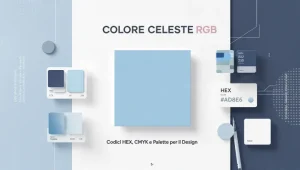 Copertina guida colore celeste RGB con campione centrale azzurro chiaro #ADD8E6, palette di blu, codici HEX e layout minimal design