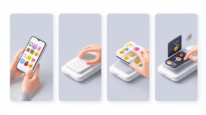 Come funziona Emoji Kitchen - Guida per creare sticker su WhatsApp Illustrazione 3D che mostra come funziona Emoji Kitchen di Gboard per combinare due emoji e creare sticker personalizzati per WhatsApp