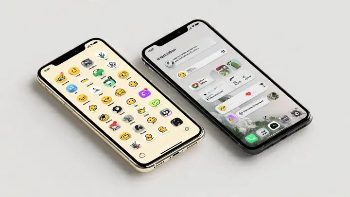 Due iPhone che mostrano le combinazioni di Emoji Kitchen con Gboard e sticker personalizzati