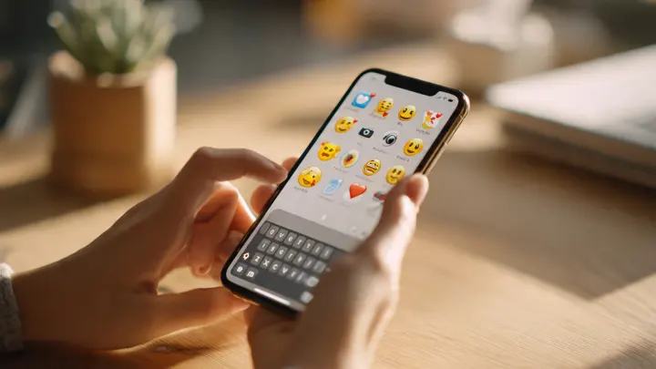 Mani che utilizzano Emoji Kitchen su iPhone con tastiera Gboard per creare sticker personalizzati