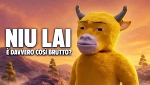 Il protagonista di Niu Lai in primo piano con titolo Niu Lai è davvero così brutto, ambientazione desertica al tramonto sullo sfondo