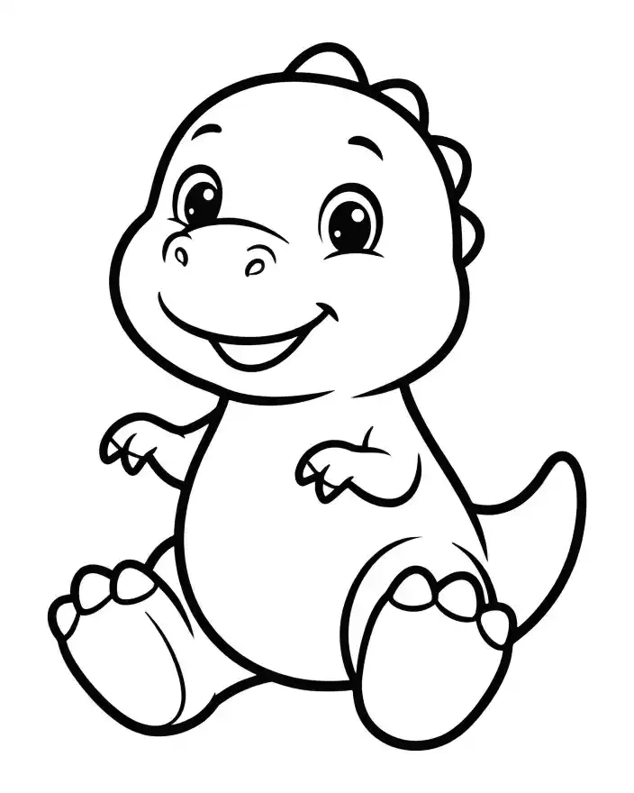 Disegno da colorare dinosauro baby per bambini Disegno da colorare per bambini con dinosauro baby in stile cartoon, occhi grandi e sorriso dolce.