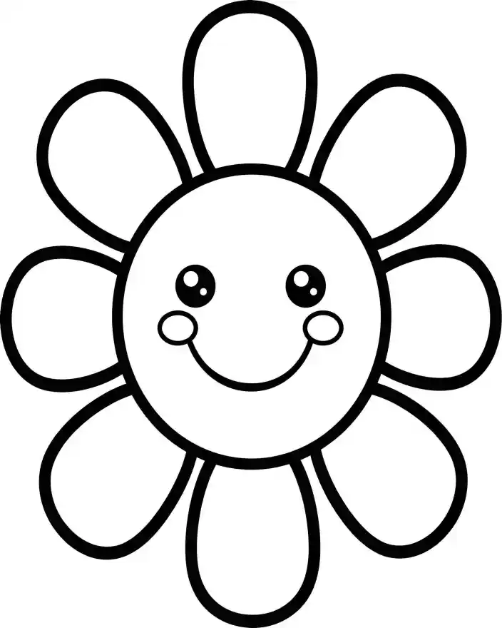 Disegno da colorare fiore sorridente Disegno da colorare per bambini con fiore sorridente in stile cartoon.