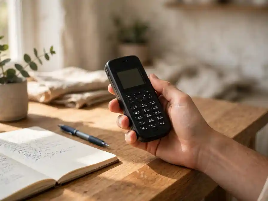 Telefono essenziale senza WhatsApp Telefono minimalista con tastiera fisica utilizzato per una telefonata