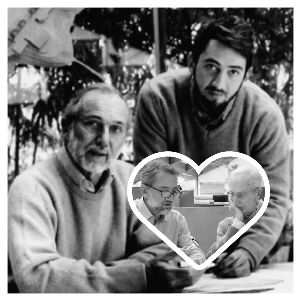 Renzo Piano e Matteo Piano Renzo Piano con il figlio Matteo Piano in due fotografie in bianco e nero