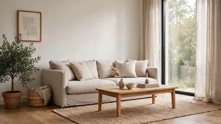 Prompt ChatGPT Arredamento - Soggiorno in stile scandinavo con divano beige e legno chiaro